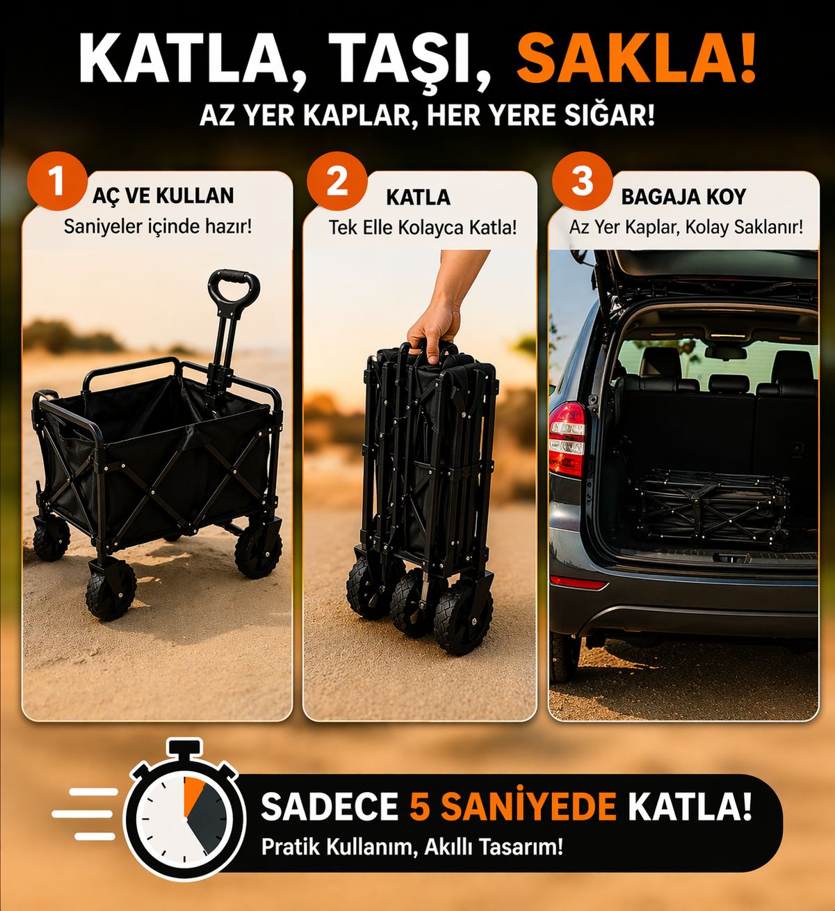 Çekgit Katlanabilir Taşıma Arabası | 100 KG Kapasiteli Dayanıklı Wagon