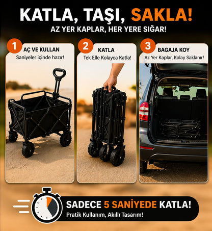 Çekgit Katlanabilir Taşıma Arabası | 100 KG Kapasiteli Dayanıklı Wagon