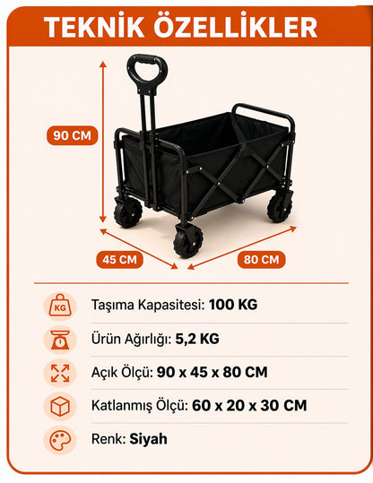 Çekgit Katlanabilir Taşıma Arabası | 100 KG Kapasiteli Dayanıklı Wagon